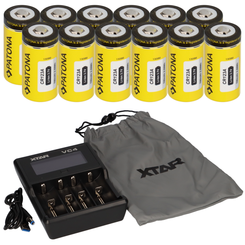 Set 12x Patona CR123A + Xtar VC4 Ladegerät Li-Ion NiMH von Verschiedene