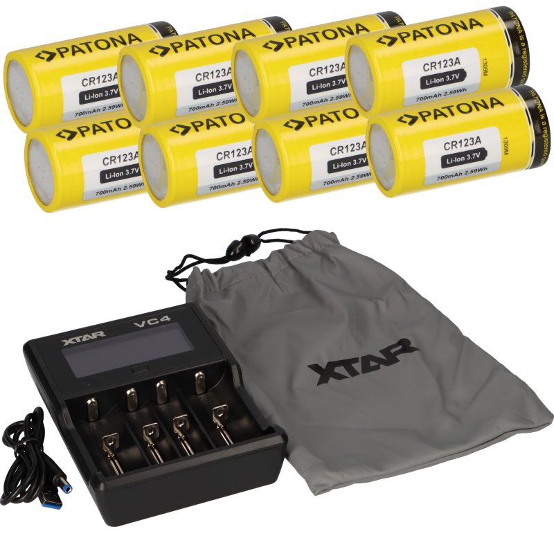 Set 8x Patona CR123A Akku + Xtar VC4 Ladegerät Li-Ion NiMH Set 8x Patona CR123A Akku + Xtar VC4 Ladegerät Li-Ion NiMH von Verschiedene