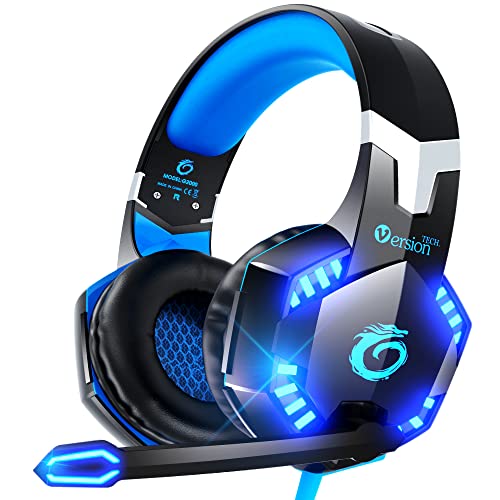 VersionTECH. G2000 Gaming-Headset für PS5 PS4 Xbox One Controller, Bass Surround Noise Cancelling Mikrofon, Over-Ear-Kopfhörer mit LED-Leuchten für Mac, Laptop, Xbox, Serie, X, S, Nintendo Switch, von VersionTECH.