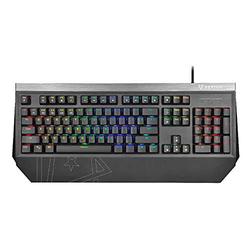 Vertux Gaming Tantalum, Mechanische kabelgebundene Gaming-Tastatur in voller Größe, Blaue Schalter, 104 Anti-Ghosting-Tasten, 12 Multimedia-Hotkeys, individuelle RGB-Hintergrundbeleuchtung von Vertux