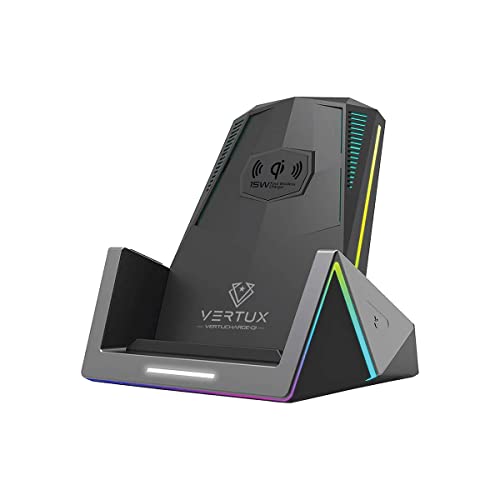 Vertux VertuCharge-Qi, 15-W-Qi-Schnellladegerät mit 18-W-USB-C™-Stromversorgung, QC 3.0 USB-A, 8 LED-Modi, Ruhemodus und multiregionalen Steckern von Vertux