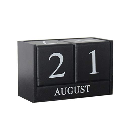 Verve Jelly Dauerkalender Block, Tischkalender Würfel Holz, Farbe weiß mit hellem Würfelständer, Ewiger Kalender Home Office Dekoration, Schwars von Verve Jelly