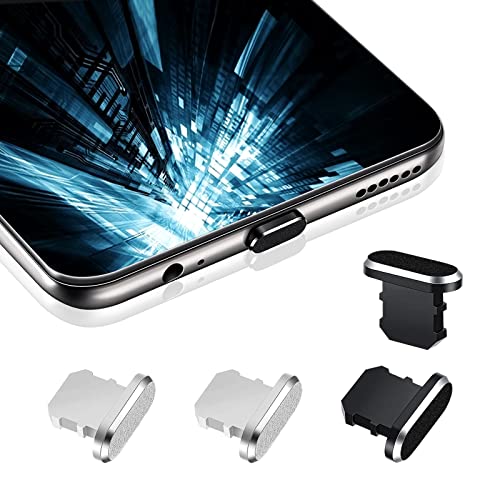 Vesaneae 4 Stücke Metall Staubstecker, Schützt Lade Staub Abdeckung, Staubschutz Stecker Kompatibel mit iPhone 11,12,13 Pro, Max/X/XS/XR, 7, 8 Plus, iPad Mini/Air (Schwarz & Silberner) von Vesaneae