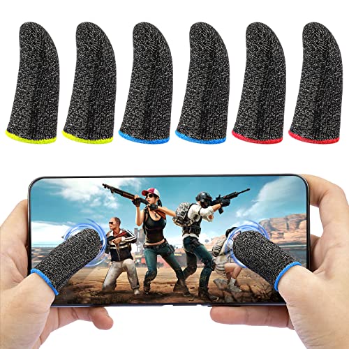 Vesaneae 6 STK Handy Spiele Schweißfeste Finger Sleeves, Silberne Fasern Finger Sleeves Hohe Empfindlichkeit, PUBG Finger Handschuhe, Fingerhülsen Gaming für Touchscreen Spiel Mobile und Tablets von Vesaneae