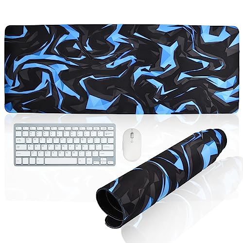 Vesaneae XXL Gaming Mauspad 800 x 300 x 3 mm, Mousepad Groß Vernähte Kanten Anti-Rutsch Komfort, Mouse Pad, Cooles Geometrisches Muster, Tischunterlage Large Size, für Maus und Tastatur (Blau) von Vesaneae