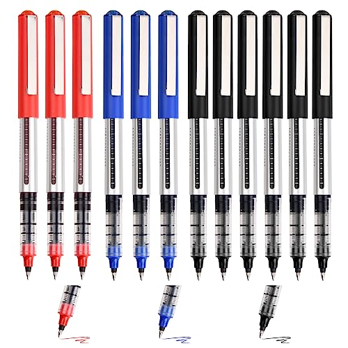 vesaneae 12 Stück Gelstifte,Flüssigtinte Rollerball Stift,Tintenschreiber 0,5 mm,Schnelltrocknend flüssige Tinte Gelschreiber,Tintenroller Set,für Schreiben,Journaling,Notizbuch(Schwarz Blau Rot) von Vesaneae