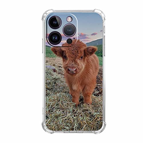 Vesidurt Highland Pampa Kuh Schutzhülle für iPhone 14 Pro, süßes Baby Kuh Muster Hülle für Damen und Herren, trendige, weiche TPU-Schutzhülle für iPhone 14 Pro von Vesidurt