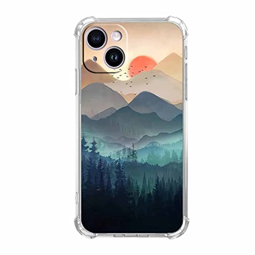 Vesidurt Mountain Sunset für iPhone 14 Hülle, Natur Wildnis Landschaft Muster Hülle für Männer und Frauen, trendige weiche TPU-Schutzhülle für iPhone 14 von Vesidurt