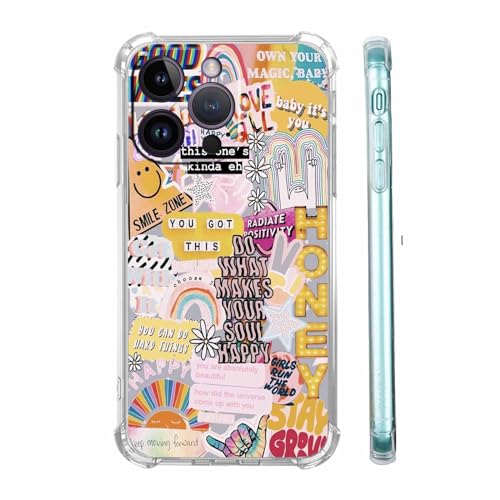Vesidurt Positive Quotes Collage für iPhone 15 Pro, Hippie-Indie-ästhetisches Muster, einzigartige, weiche TPU-Stoßdämpferhülle für iPhone 15 Pro von Vesidurt