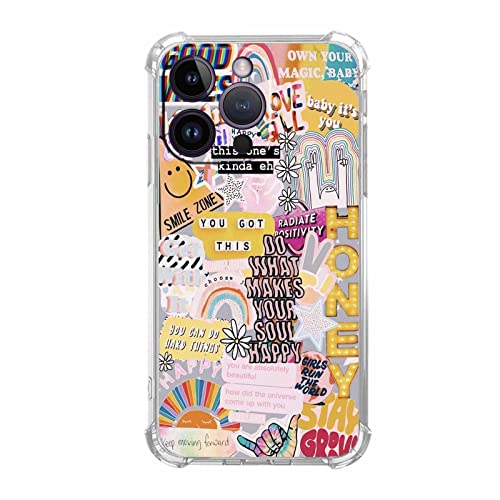 Vesidurt Positive Zitate Collage für iPhone 14 Pro Max Hülle, Hippie Indie ästhetisches Muster Hülle für Teenager und Frauen, einzigartige weiche TPU-Bumper für iPhone 14 Pro Max von Vesidurt