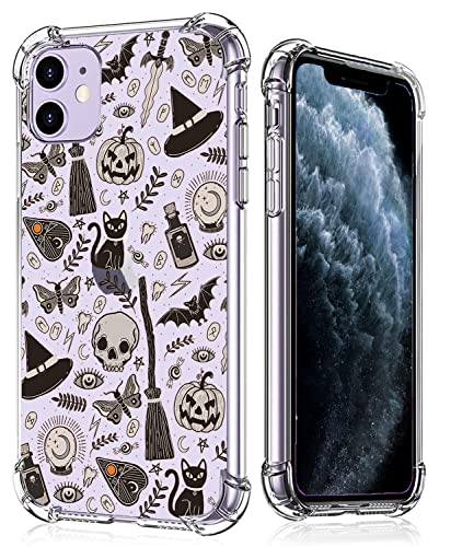 Vesidurt Transparente Halloween-Schutzhülle für iPhone 11, Kürbis-Schädel und Fledermaus-Collage, trendige, transparente, weiche TPU-Schutzhülle für iPhone 11, Schwarz Vesidurt Transparente Halloween-Schutzhülle für iPhone 11, Kürbis-Schädel und Fledermaus-Collage, trendige, transparente, weiche TPU-Schutzhülle für iPhone 11, Schwarz von Vesidurt