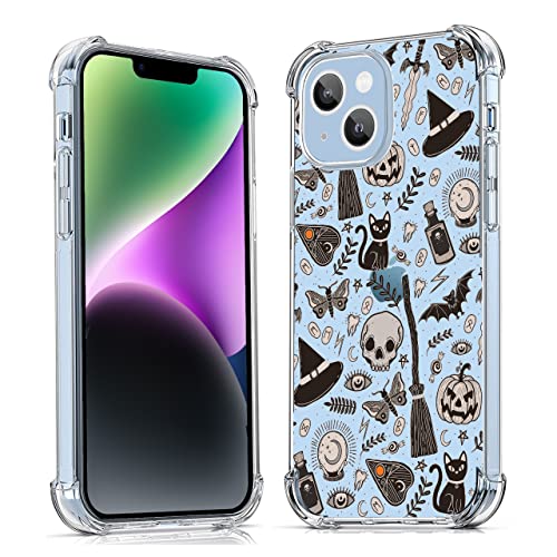 Vesidurt Transparente Halloween-Schutzhülle für iPhone 14 Plus, Kürbis-Schädel und Fledermaus-Collage, trendige, transparente, weiche TPU-Schutzhülle für iPhone 14 Plus, Schwarz Vesidurt Transparente Halloween-Schutzhülle für iPhone 14 Plus, Kürbis-Schädel und Fledermaus-Collage, trendige, transparente, weiche TPU-Schutzhülle für iPhone 14 Plus, Schwarz von Vesidurt
