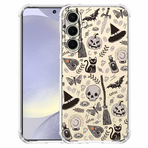 Vesidurt Transparente Halloween-Schutzhülle für Samsung Galaxy S24+, Kürbis-Schädel und Fledermaus-Muster, trendige, transparente, weiche TPU-Schutzhülle für Galaxy S24 Plus, Schwarz Vesidurt Transparente Halloween-Schutzhülle für Samsung Galaxy S24+, Kürbis-Schädel und Fledermaus-Muster, trendige, transparente, weiche TPU-Schutzhülle für Galaxy S24 Plus, Schwarz von Vesidurt