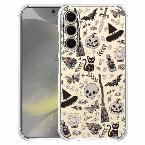 Vesidurt Transparente Halloween-Schutzhülle für Samsung Galaxy S24, Kürbis-Schädel und Fledermaus-Muster, trendige, transparente, weiche TPU-Schutzhülle für Galaxy S24, Schwarz Vesidurt Transparente Halloween-Schutzhülle für Samsung Galaxy S24, Kürbis-Schädel und Fledermaus-Muster, trendige, transparente, weiche TPU-Schutzhülle für Galaxy S24, Schwarz von Vesidurt