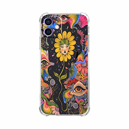 Vesidurt Trippy Psychedelic Flower Case für iPhone 12, Hippie Eyes Art Pattern Case for Men Women,Unique Soft TPU Bumper Case for iPhone 12, VESIP12_31 von Vesidurt