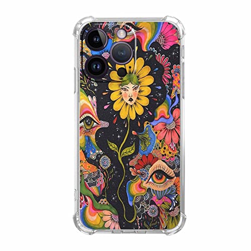 Vesidurt Trippy Psychedelic Flower Case für iPhone 14 Pro, Hippie Eyes Art Pattern Case for Men Women,Unique Soft TPU Bumper Case for iPhone 14 Pro, VESIP14PRO_31 von Vesidurt