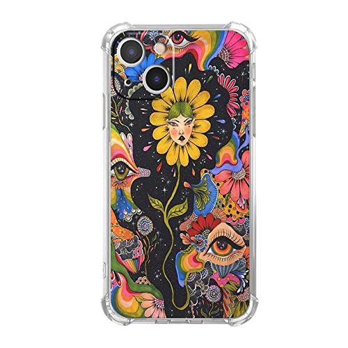 Vesidurt Trippy Psychedelische Blumen-Schutzhülle für iPhone 13, Hippie-Augen-Kunstmuster-Hülle für Männer und Frauen, einzigartige weiche TPU-Schutzhülle für iPhone 13 von Vesidurt