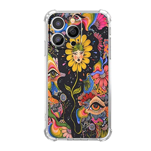 Vesidurt Trippy Psychedelische Blumen-Schutzhülle für iPhone 13 Pro, Hippie-Augen-Kunstmuster-Hülle für Männer und Frauen, einzigartige weiche TPU-Schutzhülle für iPhone 13 Pro von Vesidurt