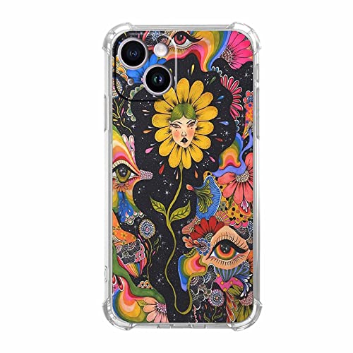 Vesidurt Trippy Schutzhülle für iPhone 15, Motiv: psychedelische Blumen, Hippie-Augen, Kunstmuster, für Männer und Frauen, einzigartige, weiche TPU-Schutzhülle für iPhone 15 von Vesidurt