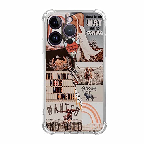 Vesidurt West Cowboy iPhone 14 Pro Hülle, Western Country Pattern Hülle für Mädchen Jungen, trendige weiche TPU-Schutzhülle, kompatibel mit iPhone 14 Pro von Vesidurt