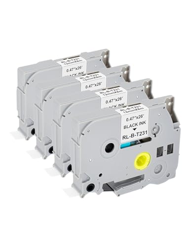 4 x Veson Kompatibel mit TZe-231 TZe231 TZc 231 Brother P-Touch Bänder 12mm TZ TZe Tape 0.47 Laminiertes Schriftband für PT-E110 PT-D400 H105WB D210 H110 D600VP H107B H100LB Schwarz auf Weiß von Veson