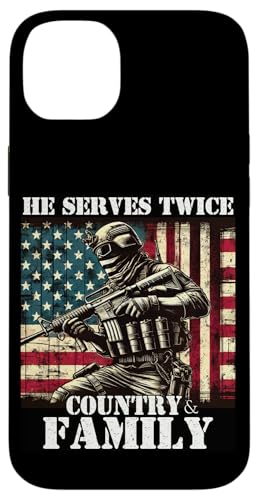 Er dient zweimal dem Militärveteranen des Landes und der Familie, Vater, Vater Hülle für iPhone 14 Plus von Veteran Dad Hero Apparel.USA