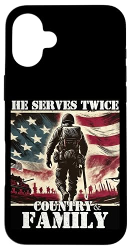 Er dient zweimal dem Militärveteranen des Landes und der Familie, Vater, Vater Hülle für iPhone 16 Plus Er dient zweimal dem Militärveteranen des Landes und der Familie, Vater, Vater Hülle für iPhone 16 Plus von Veteran Dad Hero Apparel.USA