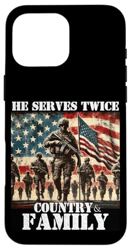 Er dient zweimal dem Militärveteranen des Landes und der Familie, Vater, Vater Hülle für iPhone 16 Pro Max Er dient zweimal dem Militärveteranen des Landes und der Familie, Vater, Vater Hülle für iPhone 16 Pro Max von Veteran Dad Hero Apparel.USA