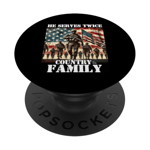 Er dient zweimal dem Militärveteranen des Landes und der Familie, Vater, Vater PopSockets Klebender PopGrip Er dient zweimal dem Militärveteranen des Landes und der Familie, Vater, Vater PopSockets Klebender PopGrip von Veteran Dad Hero Apparel.USA