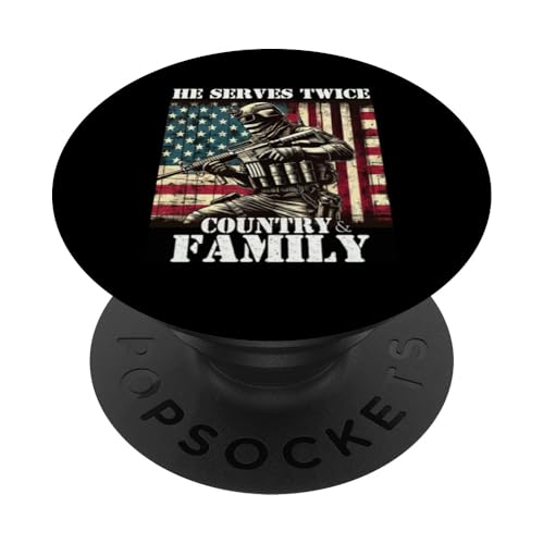 Er dient zweimal dem Militärveteranen des Landes und der Familie, Vater, Vater PopSockets Klebender PopGrip Er dient zweimal dem Militärveteranen des Landes und der Familie, Vater, Vater PopSockets Klebender PopGrip von Veteran Dad Hero Apparel.USA