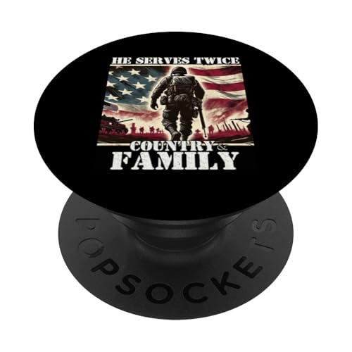Er dient zweimal dem Militärveteranen des Landes und der Familie, Vater, Vater PopSockets Klebender PopGrip Er dient zweimal dem Militärveteranen des Landes und der Familie, Vater, Vater PopSockets Klebender PopGrip von Veteran Dad Hero Apparel.USA