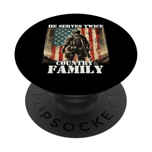 Er dient zweimal dem Militärveteranen des Landes und der Familie, Vater, Vater PopSockets Klebender PopGrip Er dient zweimal dem Militärveteranen des Landes und der Familie, Vater, Vater PopSockets Klebender PopGrip von Veteran Dad Hero Apparel.USA