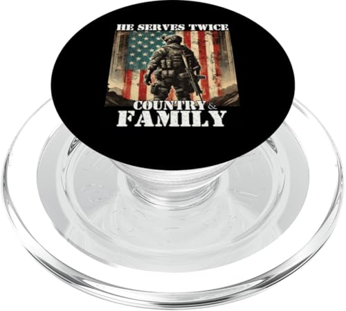 Er dient zweimal dem Militärveteranen des Landes und der Familie, Vater, Vater PopSockets PopGrip für MagSafe Er dient zweimal dem Militärveteranen des Landes und der Familie, Vater, Vater PopSockets PopGrip für MagSafe von Veteran Dad Hero Apparel.USA