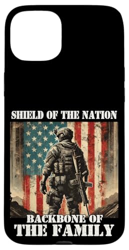 Schild Das Rückgrat der Familie, das Rückgrat der Familie, der Militärvater, der Vater Hülle für iPhone 15 Plus von Veteran Dad Hero Apparel.USA