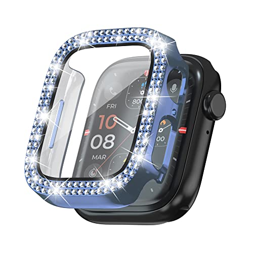 VeveXiao Diamant-Hülle kompatibel mit Apple Watch 40 mm, PC-Abdeckung mit gehärtetem Glas-Bildschirm, glitzernder Displayschutz für iWatch Serie 6/5/4/SE Smartwatch-Zubehör (40 mm, Blau) von VeveXiao