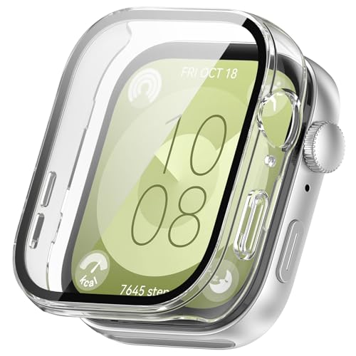 VeveXiao Hülle Kompatibel mit Huawei Watch Fit 3, PC Harter Rahmen Eingebettet mit Panzerglasfolie, Displayschutzfolie Premium Leichte Schutzhülle (Transparent) von VeveXiao
