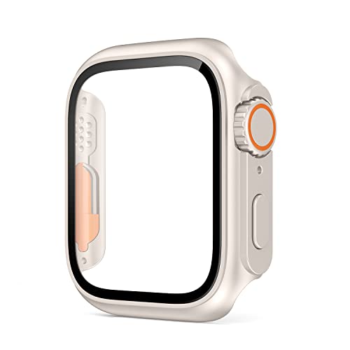 VeveXiao Kompatibel mit Apple Watch Serie 8 7, 41 mm Displayschutzfolie, wechselt zu Ultra, PC-Gehäuse, gehärtete Glasfolie, Stoßstangen-Schutzhülle für iWatch 41 mm Serie 8 7, Starlight von VeveXiao