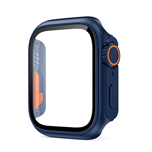 VeveXiao Kompatibel mit Apple Watch Series 6 5 4 SE 44 mm Displayschutzfolie Wechsel zu Ultra, PC-Hülle, gehärtete Glasfolie, Stoßfänger-Schutzhülle für iWatch 44 mm Serie 6 5 4 SE, Nachtblau von VeveXiao