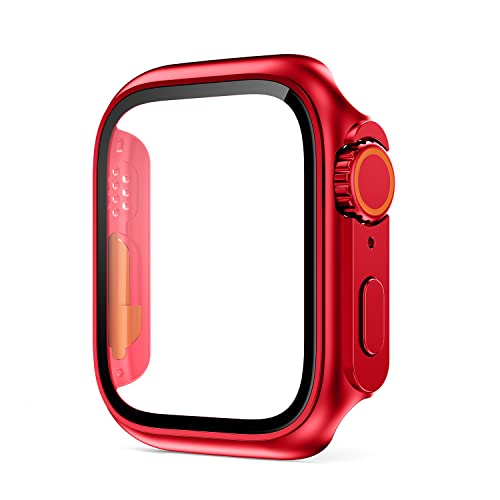 VeveXiao Kompatibel mit Apple Watch Series 8 7 45 mm Displayschutzfolie Wechsel zu Ultra, PC-Gehäuse, gehärtete Glasfolie, Bumper Schutzhülle für iWatch 45 mm Serie 8 7, Rot von VeveXiao