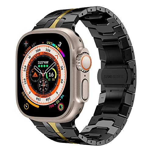 VeveXiao Kompatibel mit Apple Watch Ultra Armbändern 49mm 45mm 44mm 42mm, massives Edelstahl Glieder Armband für iWatch Serie 8 7 6 5 4 SE 3 2 1 Mann Ersatzarmbänder (Schwarzes Gold) von VeveXiao