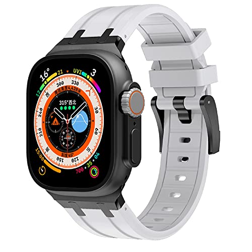 VeveXiao Luxuriöses Designer Armband kompatibel mit Apple Watch Ultra Armband 49mm 45mm 44mm 42mm, Silikonarmband wasserdichtes Ersatzband für iWatch Series 8 7 6 5 4 3 2 1 SE, Schwarz Weiß von VeveXiao