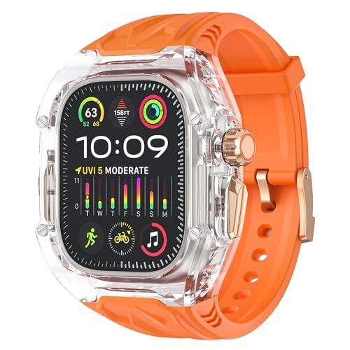 VeveXiao Transparente, robuste Schutzhülle mit Band, kompatibel mit Apple Watch Ultra 2, 49 mm Bänder, luxuriöse, kristallklare militärische Schutzhülle, taktisch für iWatch Ultra 49 mm, für Herren von VeveXiao