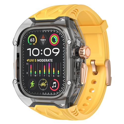 VeveXiao Transparente, robuste Schutzhülle mit Band, kompatibel mit Apple Watch Ultra 2, 49 mm Bändern, luxuriöse, kristallklare militärische Schutzhülle, taktisch für iWatch Ultra 49 mm, für Herren von VeveXiao