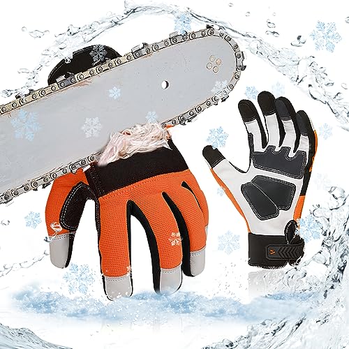 Vgo... GA8912FWCS Kettensägen-Winterhandschuhe, 12-lagiger Kettensägenschutz auf der linken Rückseite, Ziegenleder (S, Hi-Viz Orange, 1 Paar) von Vgo...