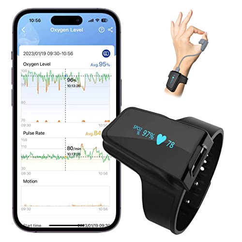 ViATOM Bluetooth Pulsoximeter,Sauerstoffsättigung Messgerät Handgelenk, Tragbarer Schlafapnoe-Monitor Blutsauerstoffmessgerät Handgelenk mit Profi-APP und Teilbare Bericht von ViATOM