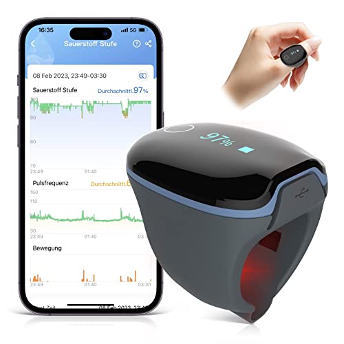 ViATOM Bluetooth Pulsoximeter Finger, O2 und Herzfrequenz Tracker, Schlaf-Sauerstoffmonitor, Tragbar sauerstoffgerät für zuhause, niedrigem Sp-O2-Level überwachung, App & PC-Bericht, Ring Design von ViATOM