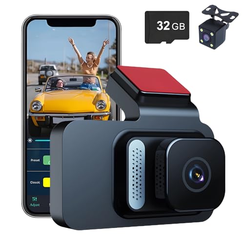 1080p WiFi Dual Dashcam Mit Nachtsicht, Speicherkarte Enthalten, Integriertes Wi-Fi-GPS, Nachtsicht, 150°-Weitwinkel, Wdr, 24-Stunden-Parkmodus (with 32G Memory Card) von ViCUULY