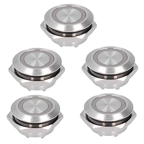 Kurzzeitiger Druckknopfschalter Metall Auto Reset Ultradünn Wasserdicht Mit Led 19Mm Short Touch Druckknopf Momentaner Taktschalter Tasten Indikatoren 5Pcs(Dc3~6V Blau),Steuerschalter von ViaGasaFamido