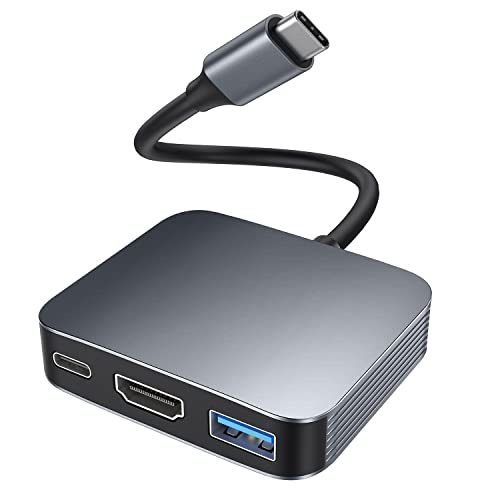 USB C auf HDMI Adapter, Viagkiki 3 In 1 Typ-C Hub Multiport Aadapter mit 4K@30Hz HDMI zu USB C/USB 3.0 Datenport/100W PD Charing Port für Mac OS, Windows, Chrome OS, etc von Viagkiki