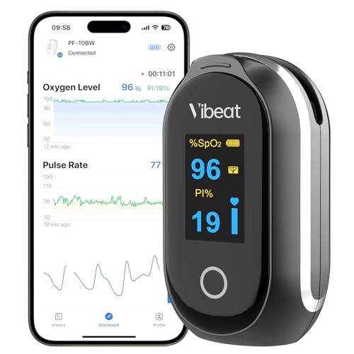 Vibeat Schlaf Bluetooth Pulsoximeter mit Dauermodus, Wiederaufladbares Sauerstoffsättigungs messgerät für Finger mit 80 Stunden Datenaufzeichnung, Blutsauerstoffmessgerät Finger mit Auto Datensynchron Vibeat Schlaf Bluetooth Pulsoximeter mit Dauermodus, Wiederaufladbares Sauerstoffsättigungs messgerät für Finger mit 80 Stunden Datenaufzeichnung, Blutsauerstoffmessgerät Finger mit Auto Datensynchron von Vibeat